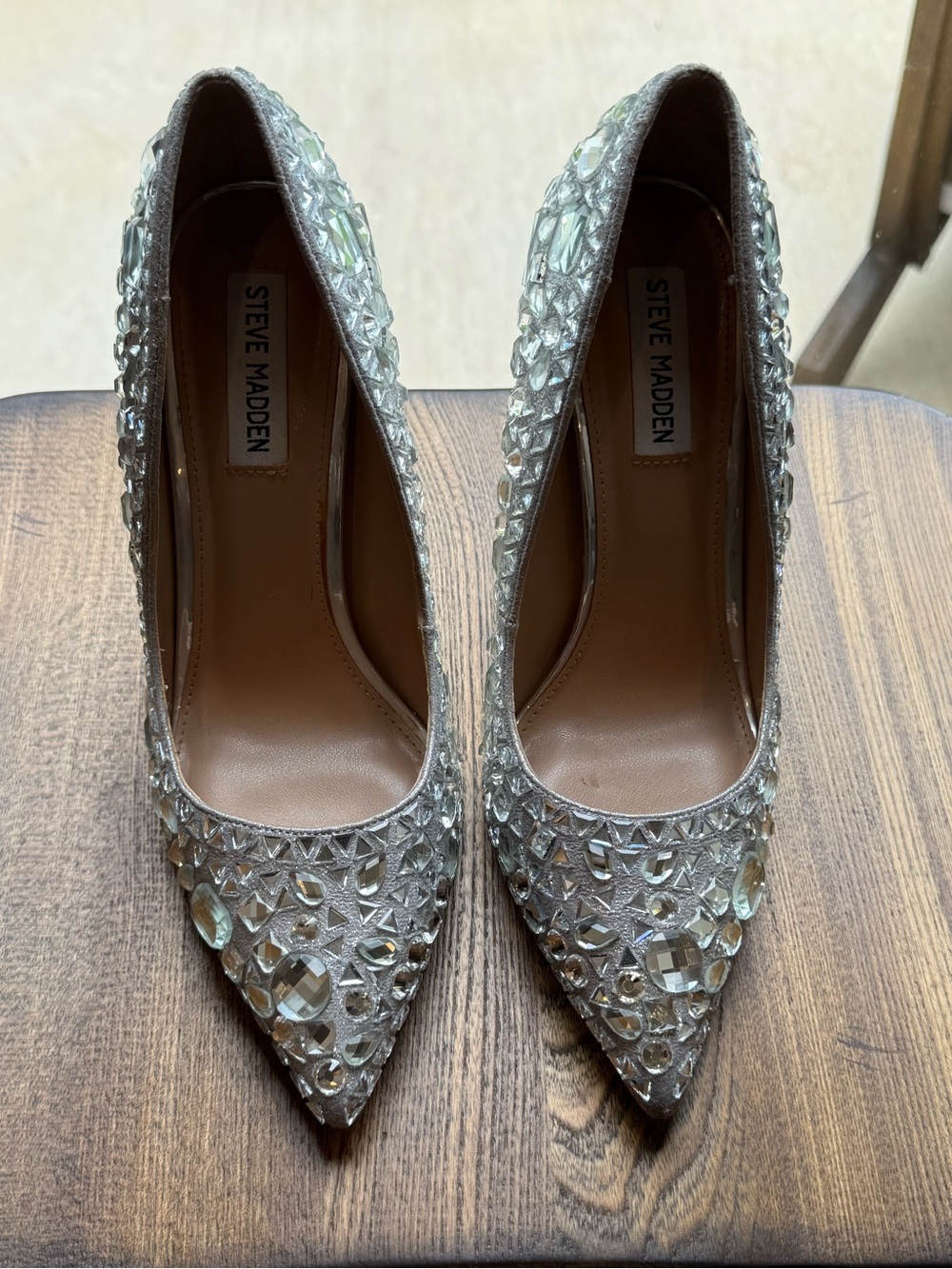 Steve Madden Silver Crystal Pointed-Toe Heels